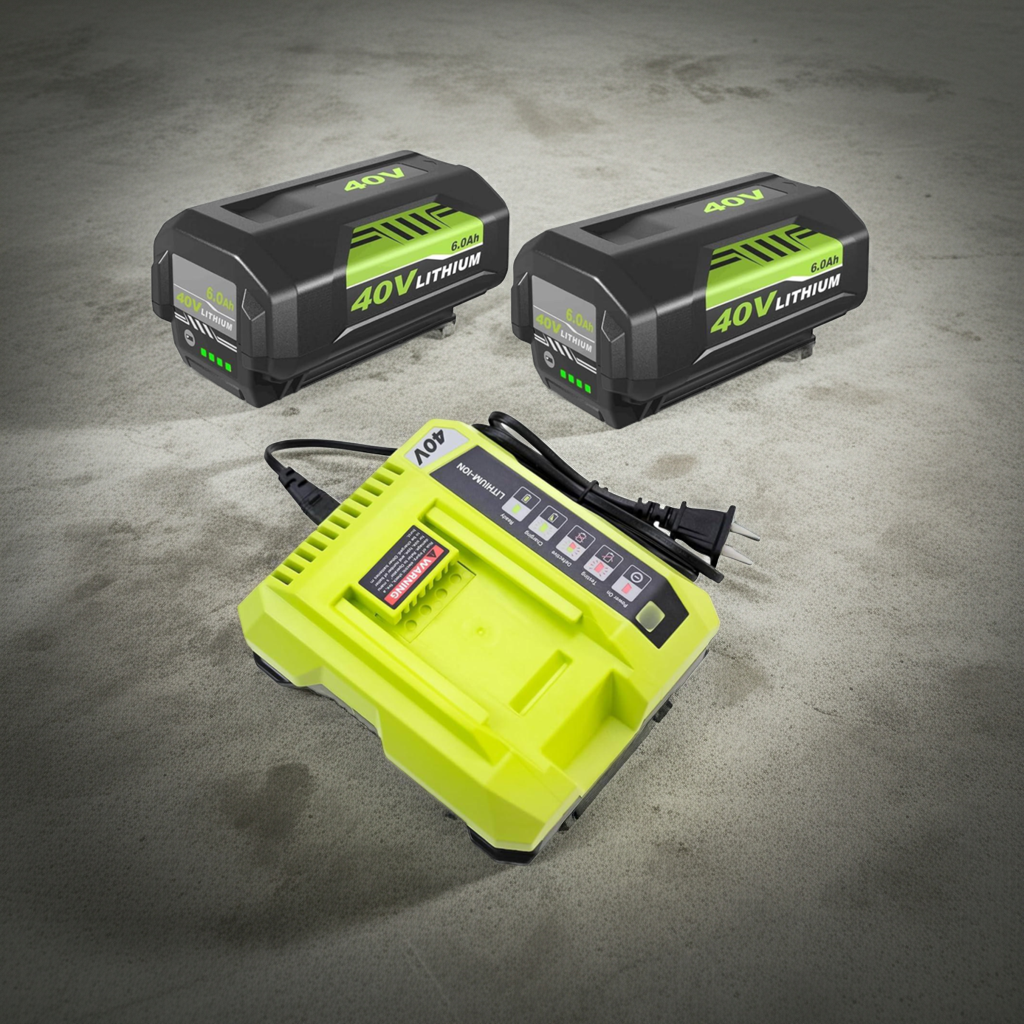 2 Pack 40V 6000mAh Li-ion Replacement Battery and Charger for Ryobi Cordless Power Tools