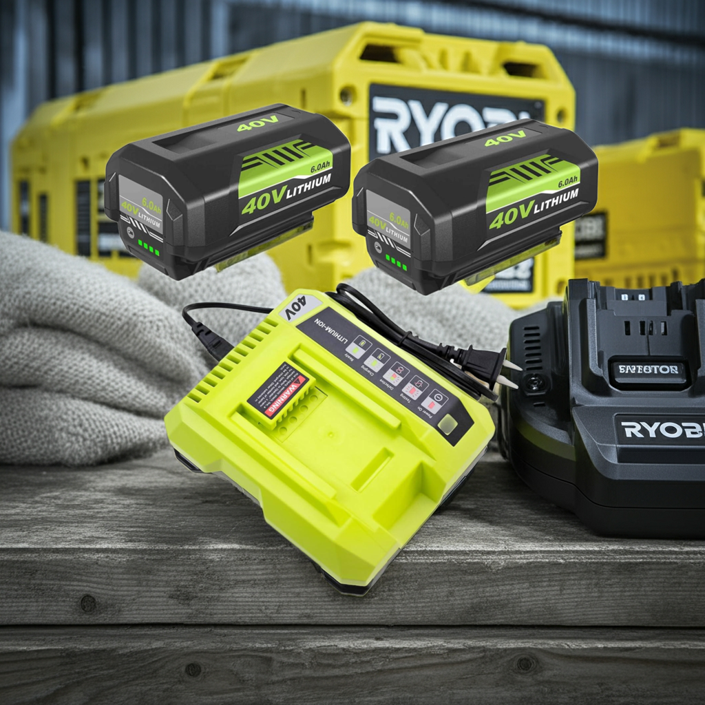 2 Pack 40V 6000mAh Li-ion Replacement Battery and Charger for Ryobi Cordless Power Tools