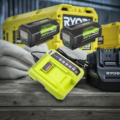 2 Pack 40V 6000mAh Li-ion Replacement Battery and Charger for Ryobi Cordless Power Tools
