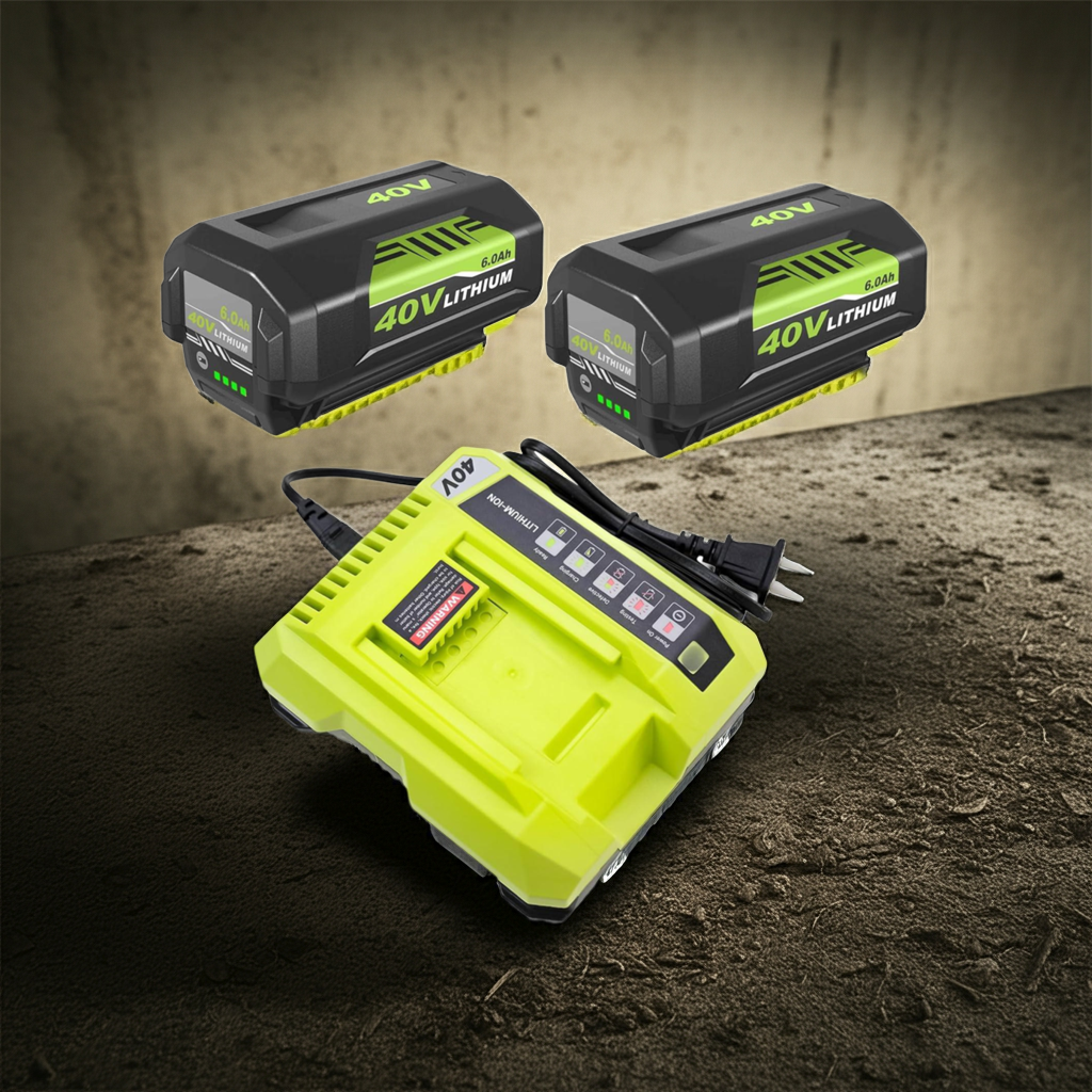 2 Pack 40V 6000mAh Li-ion Replacement Battery and Charger for Ryobi Cordless Power Tools